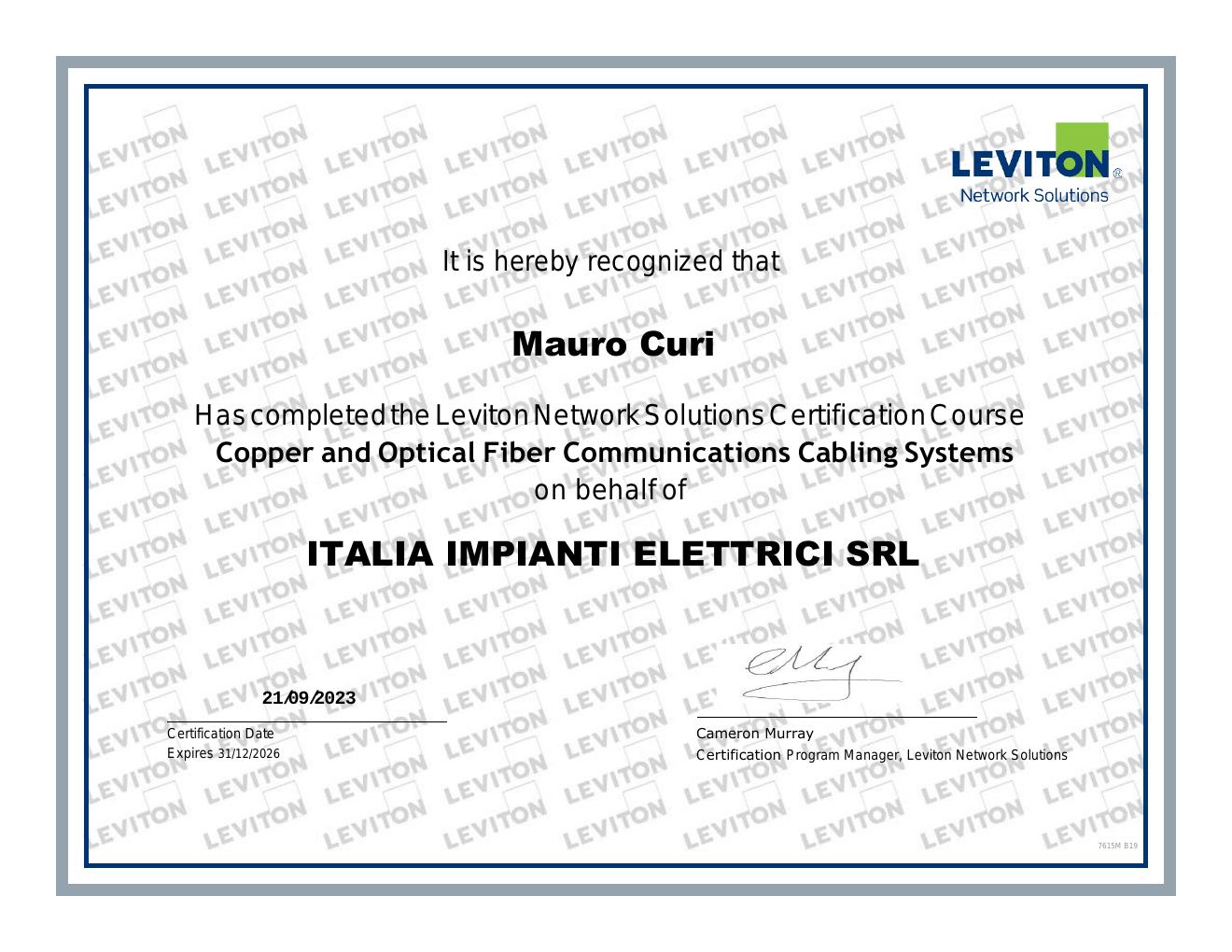 Leviton Authorized Network Installer Certification